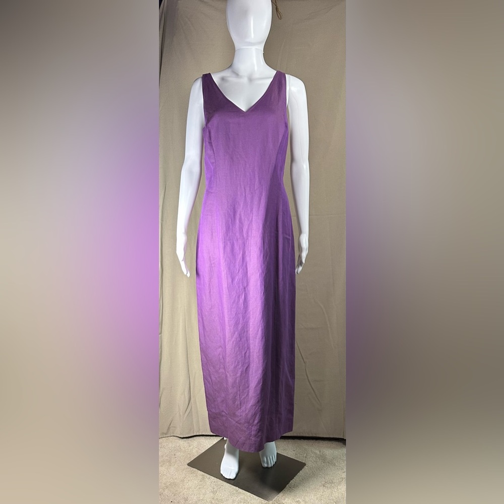 Ann Taylor Sleeveless Purple Linen Long Maxi Dress 12 New with Tags V-neck